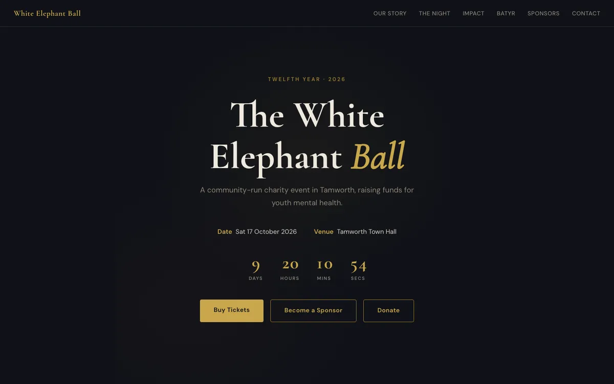 White Elephant Ball website home page